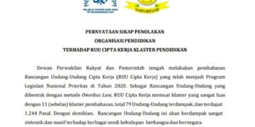 Koalisi Organisasi Pendidikan Tolak Omnibus Law Klaster Pendidikan
