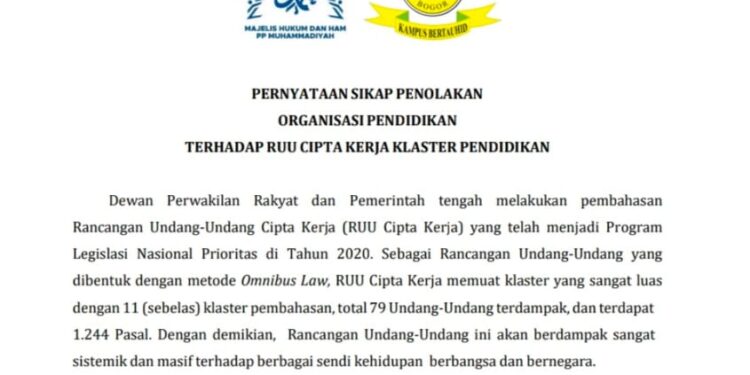 Koalisi Organisasi Pendidikan Tolak Omnibus Law Klaster Pendidikan