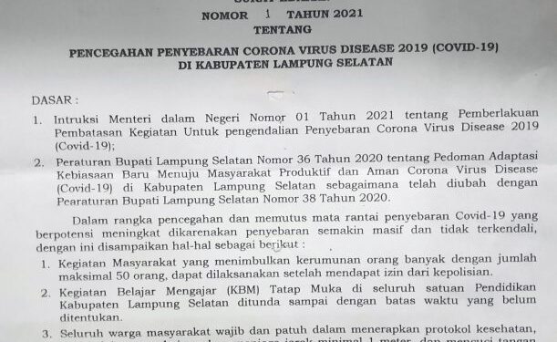 Ini Surat Edaran Bupati Lamsel Terkait Pencegahan Covid-19