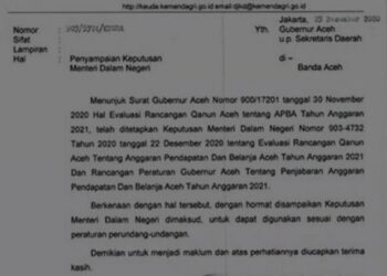 Kemendagri Larang Pokir DPRA Rp2,7 Triliun, Begini Bunyi Surat Evaluasi APBA 2021