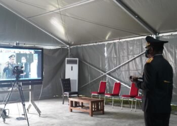Kapolda Sulbar Ikuti Pelantikan Kapolri Secara Virtual, Meskipun Dibawah Tenda Darurat