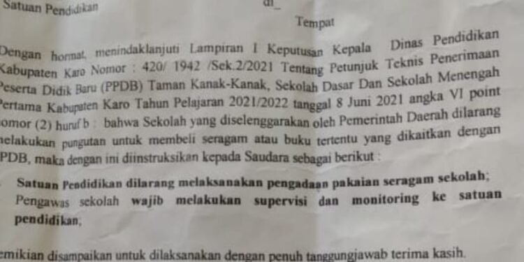 Meski Dilarang Dinas Pendidikan Karo, SMPN 3 Berastagi Kutip Biaya Seragam Kepada Peserta Didik Baru