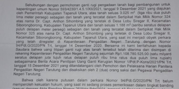 Bupati Taput Diduga Berbohong. Januari 2020 Teken Surat Kesiapan Lahan, Tapi Juni 2021 Minta Tandatangan Pemilik Lahan