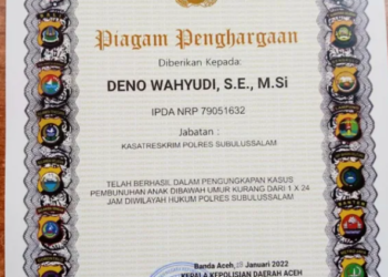 Kasatreskrim Polres Subulussalam Ucapkan Terima Kasih Atas Penghargaan Yang Diberikan Kapolda Aceh