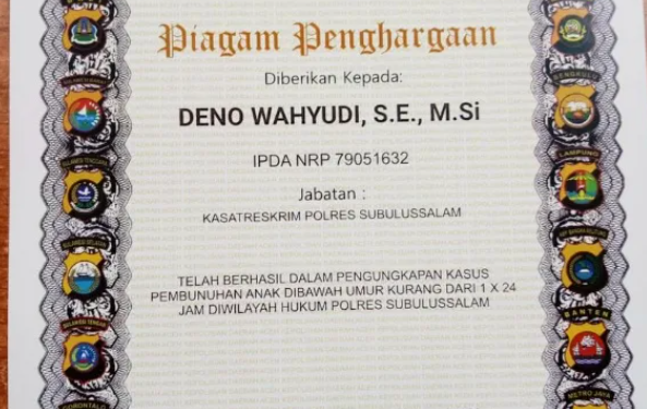 Kasatreskrim Polres Subulussalam Ucapkan Terima Kasih Atas Penghargaan Yang Diberikan Kapolda Aceh