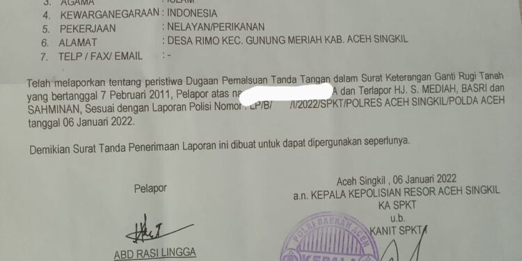Terkait Dugaan Pemalsuan Tandatangan, 13 April 2022 Kasatreskrim Singkil Akan Upayakan Panggil Pihak Terlapor