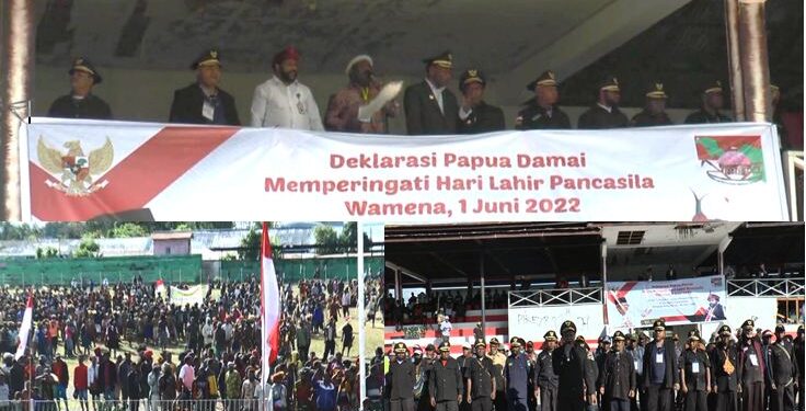 TNI Bersama Polri Membantu Kegiatan Deklarasi Papua Damai di Lapangan Pendidikan Wamena Kab. Jayawijaya