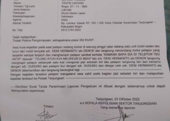 Korban Penganiayaan, Warga Desa Cibadak Kecamatan Tanjung Sari Lapor ke Polsek Tanjung Sari