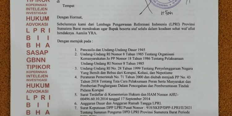 Usai Laporkan Kepala Lapas Bukit Tinggi, Kembali LSM LPRI Sumbar Minta Menkumham Copot Jabatan Kalapas dan KadivPas Sumbar