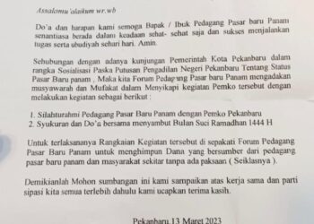 Memalukan..!! Pemko Pekanbaru Dicatut Minta Sumbangan Kepada Pedagang pasar Baru Panam