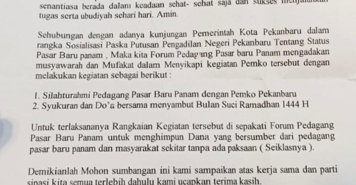 Memalukan..!! Pemko Pekanbaru Dicatut Minta Sumbangan Kepada Pedagang pasar Baru Panam