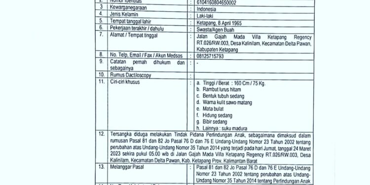Polres Ketapang Bentuk Tim Untuk Melakukan Penangkapan DPO Kasus Dugaan Pelaku Kekerasan Seksual Anak Dibawah Umur.