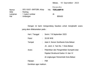 Malam Hari Plt. Walikota Bekasi Tri Adhianto Tjahyono Melantik Eselon III dan IV.
