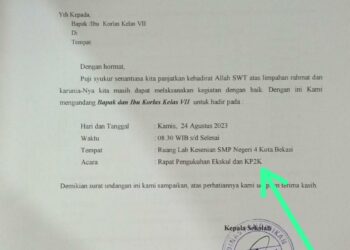 Kasek SMP Negeri 4 Bekasi Diduga Berkelit, sebut Pungutan Biaya KP2K tidak wajib.