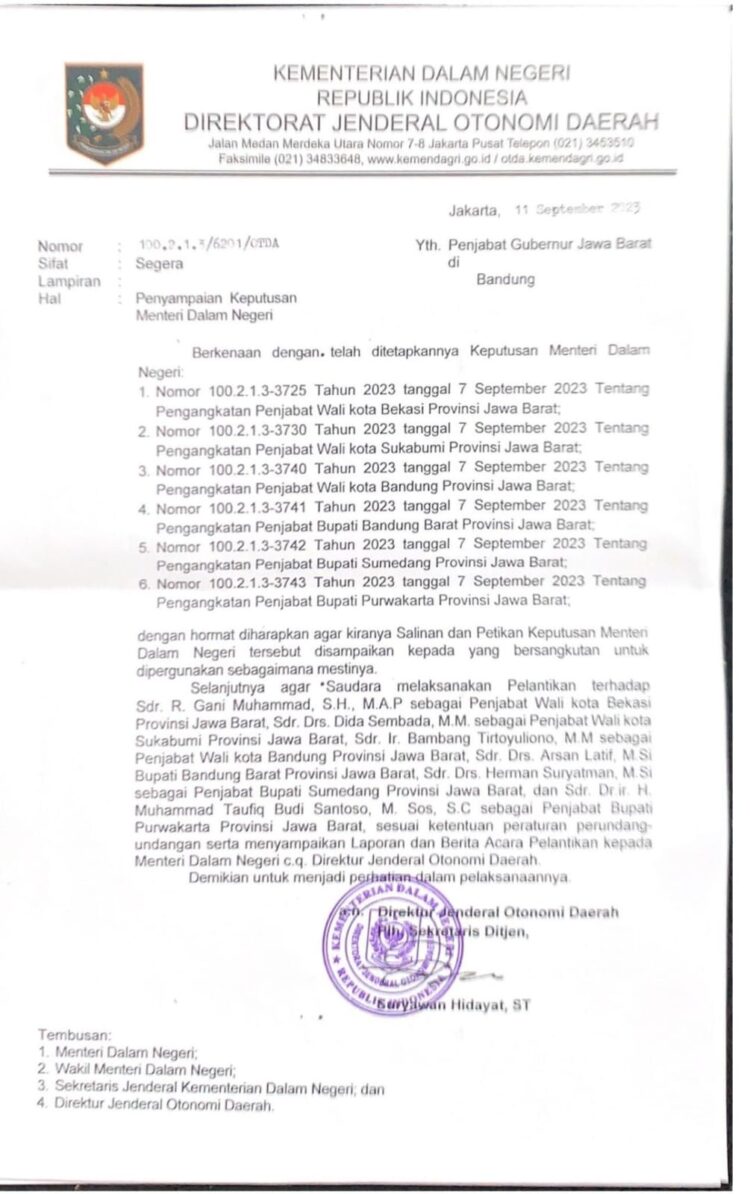 R.Gani Muhammad, SH.MAP Dihunjuk Menjadi Pj. Walikota Bekasi.