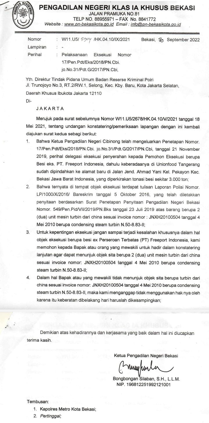 PT. Indoferro Diduga Ada Dibalik Hilangnya Besi Tua di Pekayon Sitaan Bareskrim Polri.