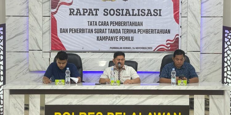 Polres Pelalawan Gelar Rapat Sosialisali Penerbitan Surat Tanda Terima Pemberitahuan Kampanye Pemilu