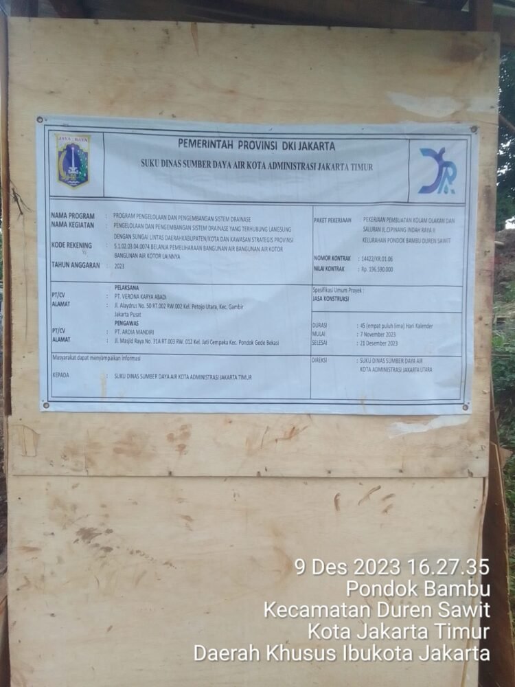 Diduga Sudin SDA Jakarta Timur “Sewakan Pompa Air” Milik Pemerintah ke Pihak Kontraktor