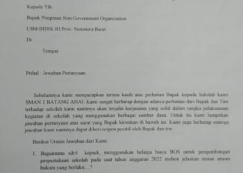 Kepsek SMA N.1 Batang Anai, Jawab Klarifikasi LSM BIDIKRI Dengan Surat Kaleng
