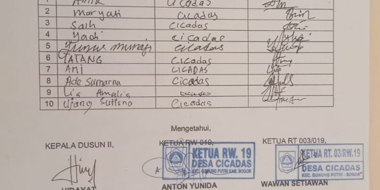 Berdalih Untuk Warga Oknum RT DiCicadas Diduga Palak PT Penyalur Tenaga Kerja 15 Juta