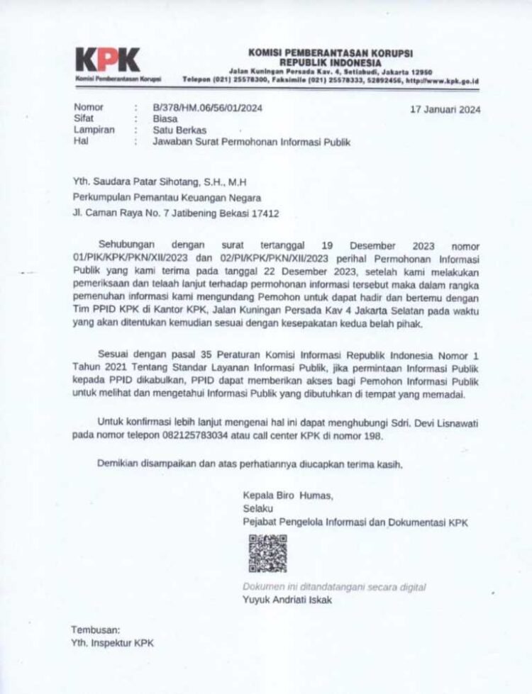Ketum PKN Dan Jajaran Penuhi Undangan Klarifikasi Terkait Permohonan Informasi Publik Ke KPK