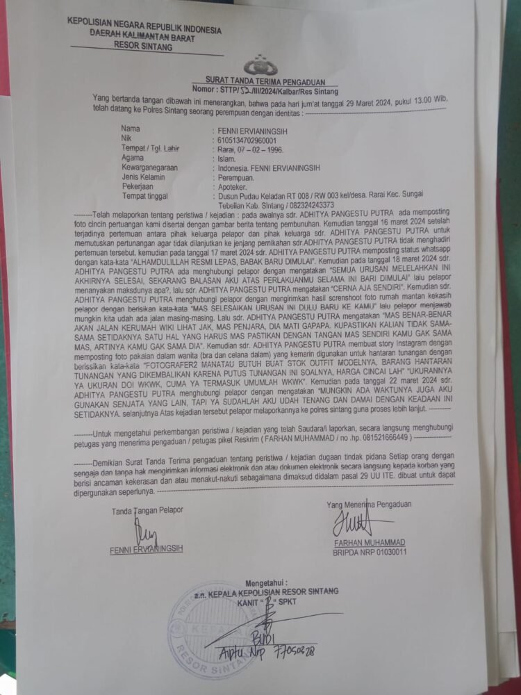 Kuasa Hukum Fanny, Dampingi Kliennya Membuat Aduan Laporan Kepada Mantan Tunangannya di Polres Sintang.