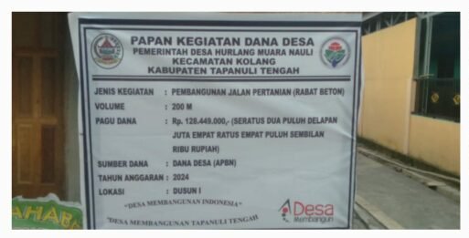 Kepala Desa Hurlang Muara Nauli Kec. Sorkam Tapanuli Tengah Minta Warganya Mengawasi Kegiatan Pembangunan Desa.
