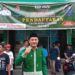 Ratusan Massa OloMa Antar Lodewick FS Marpaung Mendaftar ke Kantor DPD PKB Tapanuli Tengah Sumut.