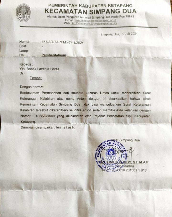 Diduga Tidak Bisa Penuhi Syarat Surat Keterangan Lahir Dari PN Ketapang, Walau Sudah Mengantongi Akta Kelahiran, Penggugat Berencana Cabut Gugatan