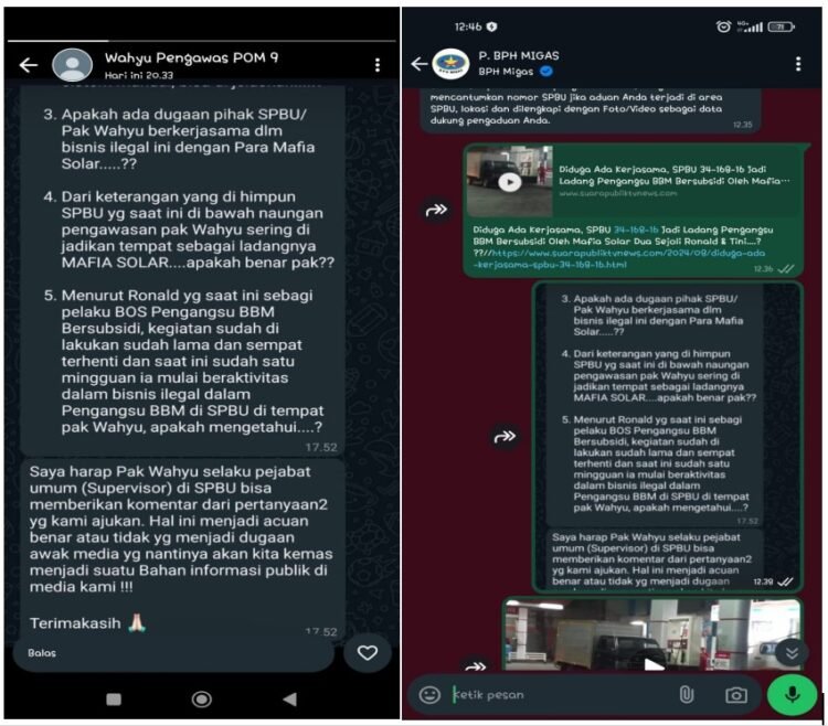 Di Konfirmasi Via Wahtsap Tidak Menjawab, Oknum Pengawas SPBU Malah Bikin Status Mengejutkan….???