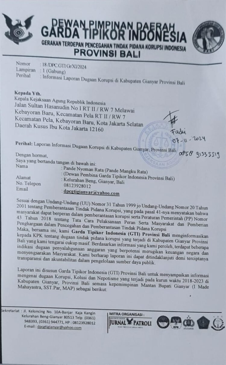 PROV.BALI DARURAT KORUPSI, BALI SANTUN & BERADAT, BALI MENOLAK KORUPTOR ADA DI BALI (GARDA TIPIKOR INDONESIA) LAPORKAN 3 PEMERINTAHAN DI BALI