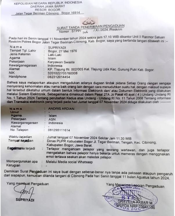 Terkait Chat WA Oknum Sekdes Kelapanunggal “Berkerja Hanya Untuk Memeras” Berujung Terlapor Di Mapolres Kab.Bogor