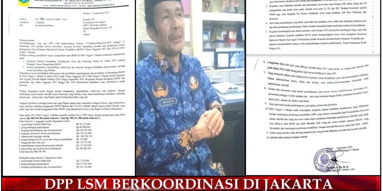 Diduga Selewengkan Dana BOSP, LSM BERKOORDINASI Minta APH Periksa Mantan Kepsek SMA Negeri 3 Medan