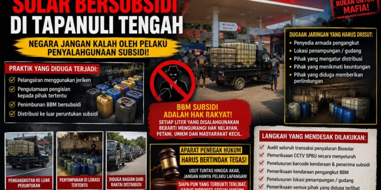 DUGAAN MAFIA SOLAR BERSUBSIDI DI TAPANULI TENGAH HARUS DIUNGKAP! APARAT JANGAN HANYA DIAM, NEGARA JANGAN KALAH OLEH PELAKU PENYALAHGUNAAN SUBSIDI
